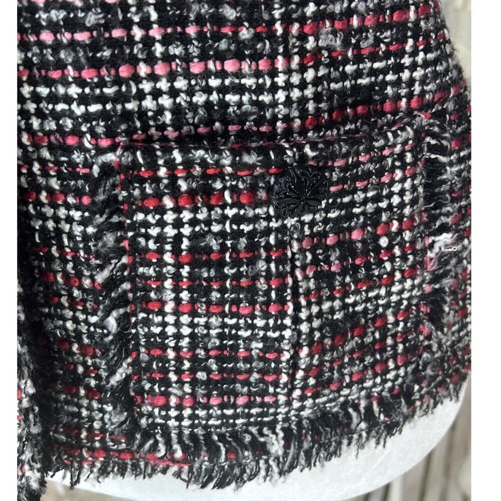 Chico's Women's Size 12 Black Gray Pink Button Up Fringe Hem Jacket Blazer #0591 - Picture 3 of 14